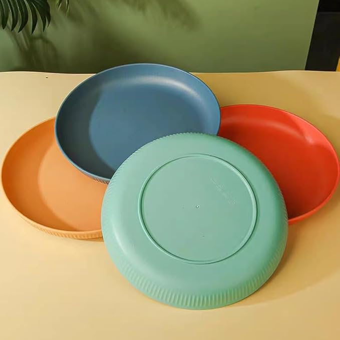 LRUUIDDE Lightweight Wheat Straw Plates 9 Inch, Microwave and Dishwasher Safe BPA Free and Healthy Reusable Unbreakable Deep Dinner Plates, Outdoor for Picnic, Camping (4pack)