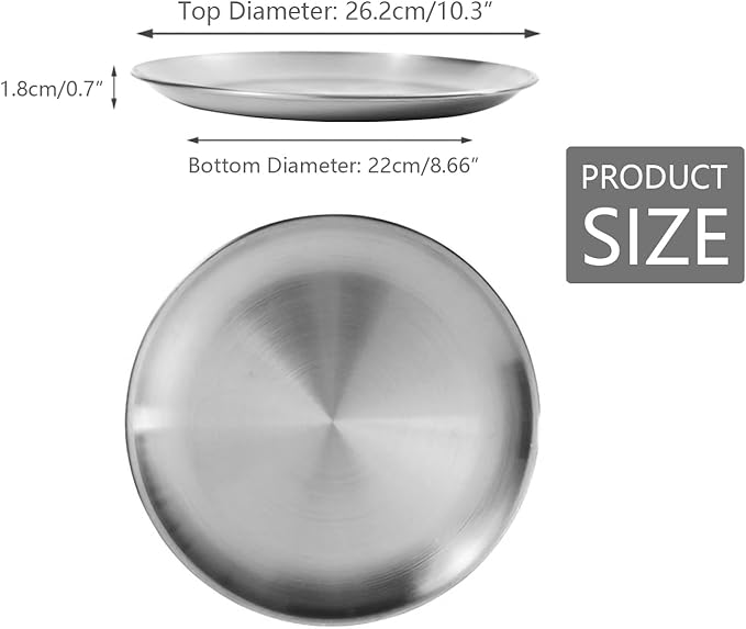 Stainless Steel Plates,2 Pcs 10 Inches Dinner Platess Camping Plate,Perfect for Snack Candy Pizza Fruit Camping Etc.Reusable and Dishwasher Safe (2, 10 inches)