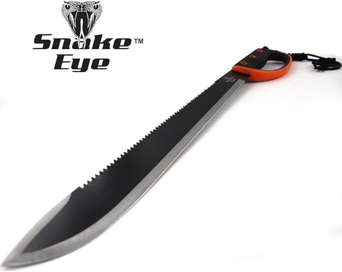 Snake Eye Tactical Full-Tang Machete – Heavy Duty Fixed Blade Survival Tool with Reinforced Nylon Sheath for Camping, Hunting, and Bushcraft