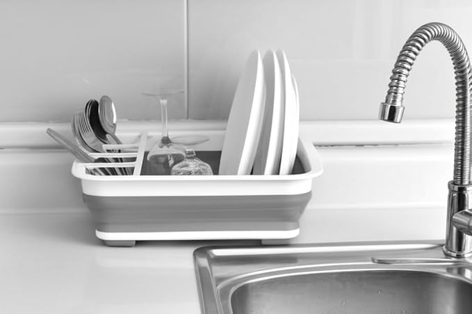 BNYD Plastic Collapsible Dish Drying Rack, Foldable Dinnerware Drainer Organizer for Storage,Kitchen
