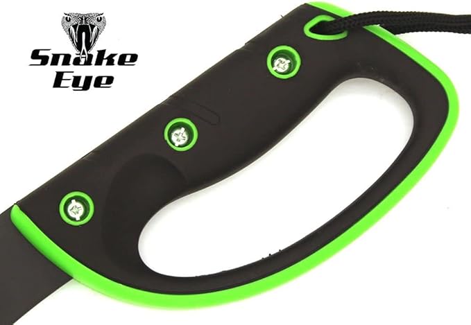 Snake Eye Tactical Full-Tang Machete – Heavy Duty Fixed Blade Survival Tool with Reinforced Nylon Sheath for Camping, Hunting, and Bushcraft (Black & Green)