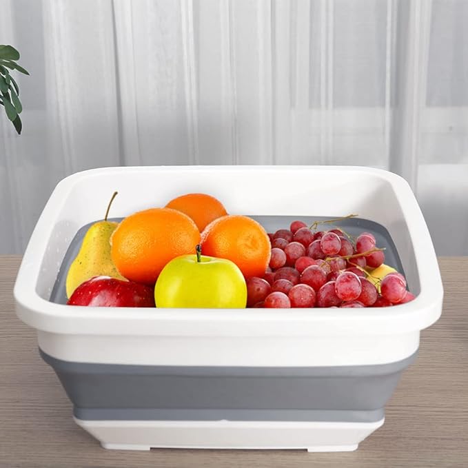 2.4 Gal(9L) Collapsible Dish Pans for Washing Dishes, Space Saving Multiuse Foldable Sink Tub, Kitchen Storage Tray for Outdoor Camping, Vegetable Washing, RV (Gray)