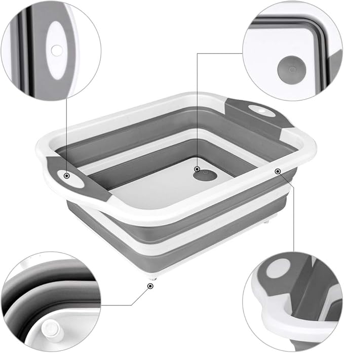 QiMH Collapsible Cutting Board - Foldable Multi-function Dish Tub - Washing and Draining Veggies Fruits Food Grade Sink Storage Basket(8.5 Quart) - New Kitchen and Camping Essentials(Knife Included)