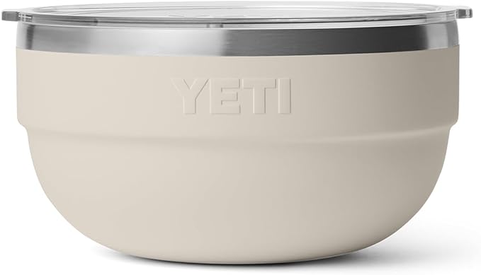 YETI Rambler Bowl, Vacuum Insulated, Stackable and Nestable Stainless Steel Bowl with Lid, 2 Quart, Cape Taupe