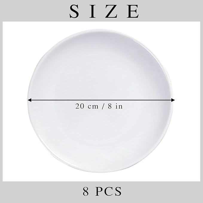 CAMBUY Melamine Plates 8 Pack 8 Inches Plastic Dinner Plates Set Services Lightweight Unbreakable Dinner Dishes for Kitchen Outdoor Camping
