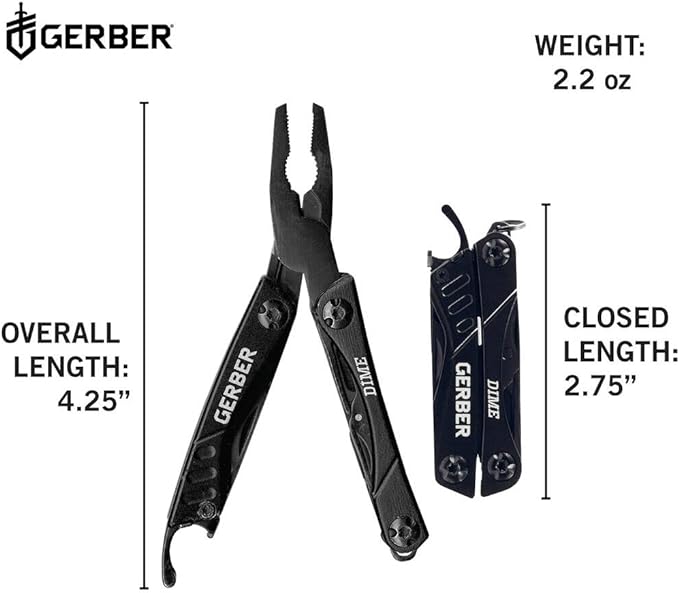 Gerber Gear Dime 12-in-1 Mini EDC Multitool - Needle Nose Pliers, Pocket Knife, Keychain, Bottle Opener - Gifts for Men, EDC Gear and Equipment - Black (Pack of 12)