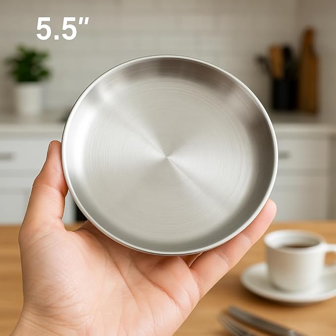 Stainless Steel Plates Set of 2 Metal Dishes Dinner Tray 5.5 Inch for Snack,Nut, candy,Camping Plate, Shatterproof Dishwasher Safe