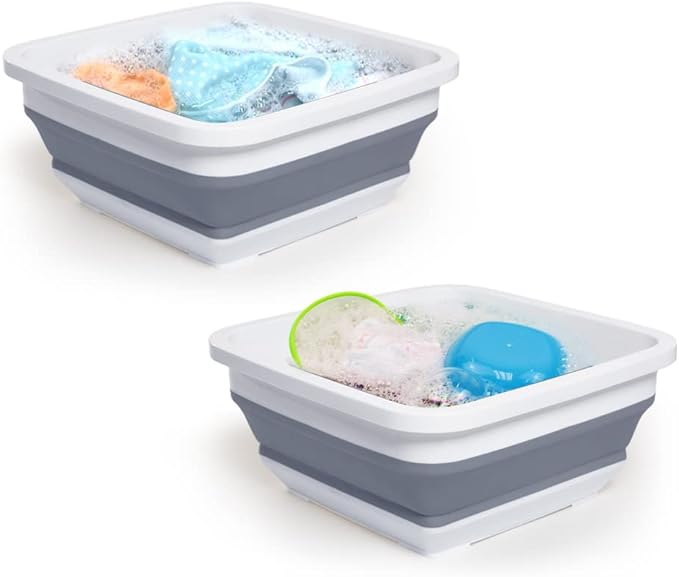 2.4 Gal(9L) Collapsible Dish Pans for Washing Dishes, Space Saving Multiuse Foldable Sink Tub, Kitchen Storage Tray for Outdoor Camping, Vegetable Washing, RV (Gray)
