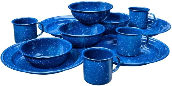 4-Person Enamelware Dining Set for Camping and Backpacking - Camping Gear Essentials for Camping and Backpacking by Caddis Sports