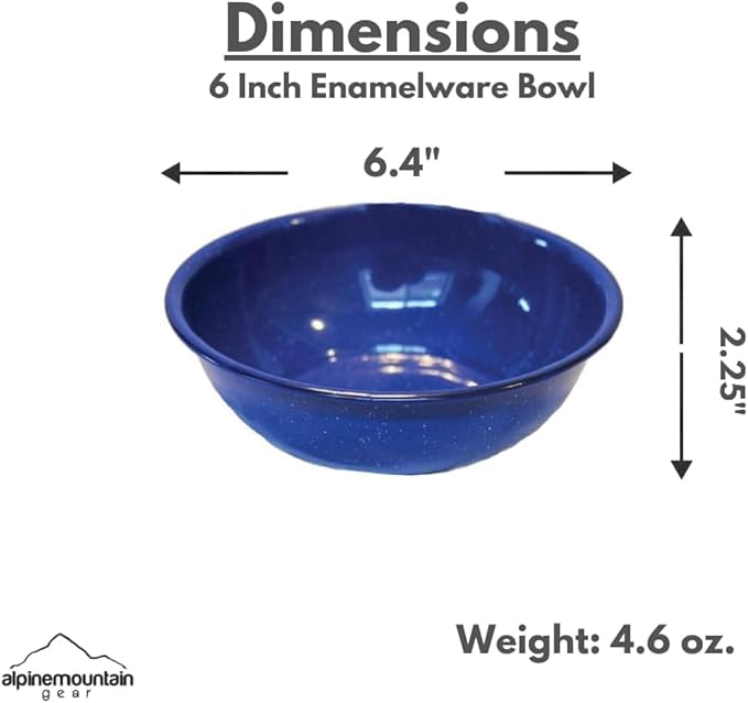 Enamelware for Camping and Backpacking - Cookware Gear Essentials for Camping and Backpacking (Made by Caddis Sports, Inc.) (6 Inch Bowl (8 Pack))