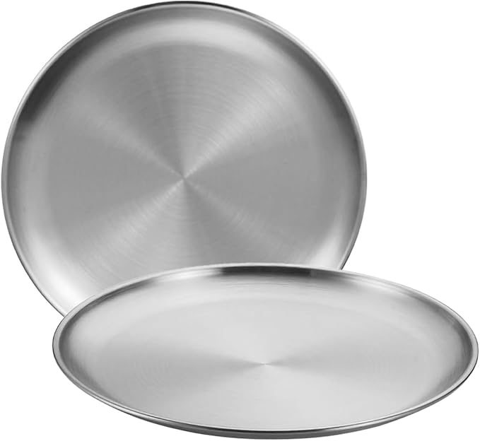 Stainless Steel Plates,2 Pcs 10 Inches Dinner Platess Camping Plate,Perfect for Snack Candy Pizza Fruit Camping Etc.Reusable and Dishwasher Safe (2, 10 inches)