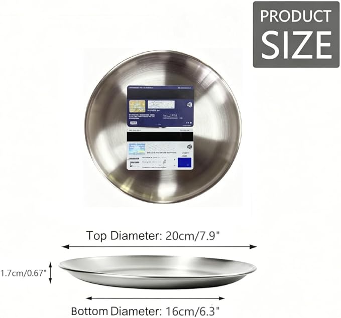 Stainless Steel Plates,3Pcs 8Inch Dinner Dishes Plates Camping Plate,Perfect for Snack Candy Pizza Fruit Camping Etc Reusable and Dishwasher Safe (3, 8 inches)