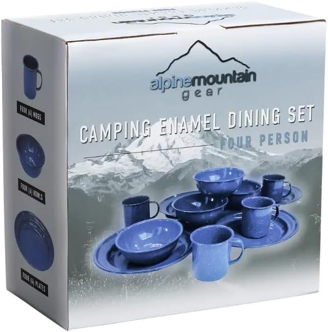 4-Person Enamelware Dining Set for Camping and Backpacking - Camping Gear Essentials for Camping and Backpacking by Caddis Sports