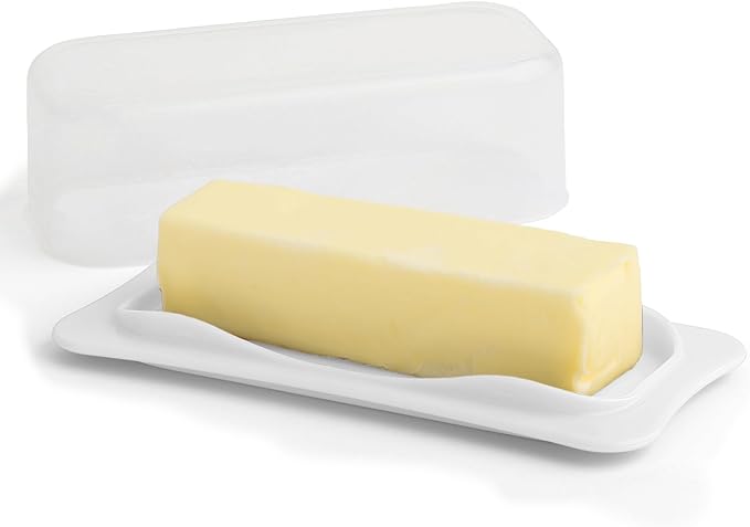 Signoraware Butter Dish with Lid -Butter Keeper Container with Clear Lid for Countertop, Frige- Durable Plastic, Unbreakable Standard Butter Dish Holder For Home, Camping, Multipurpose Bpa Free- White