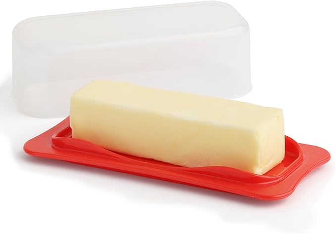 Signoraware Butter Dish with Lid -Butter Keeper Container with Clear Lid for Countertop, Frige- Durable Plastic, Unbreakable Standard Butter Dish Holder For Home, Camping, Multipurpose Bpa Free- Red