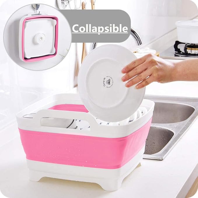 FOSJGO 2.4 Gal(9L) Collapsible Dish Basin with Drain Plug,Space Saving Multiuse Foldable Sink Tub,Dishpan,Kitchen Sink for Camping,Plastic Tub,Vegetable Washing,RV…