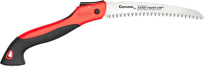 Corona Tools 8-Inch RazorTOOTH Folding Saw | Pruning Saw Designed for Single-Hand Use | Curved Blade Hand Saw | Cuts Branches Up to 4" in Diameter | RS 7255 Black