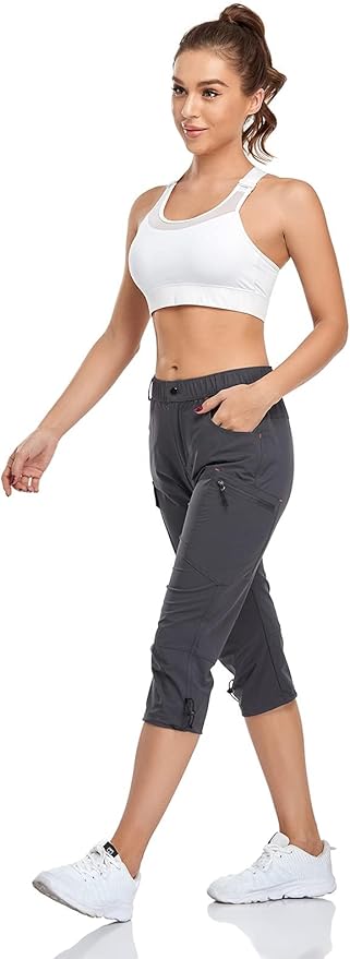 GymBrave Women's Hiking Cargo Pants Quick Dry Outdoor Camping Capris Water Resistant UPF 50 with Zipper Pockets