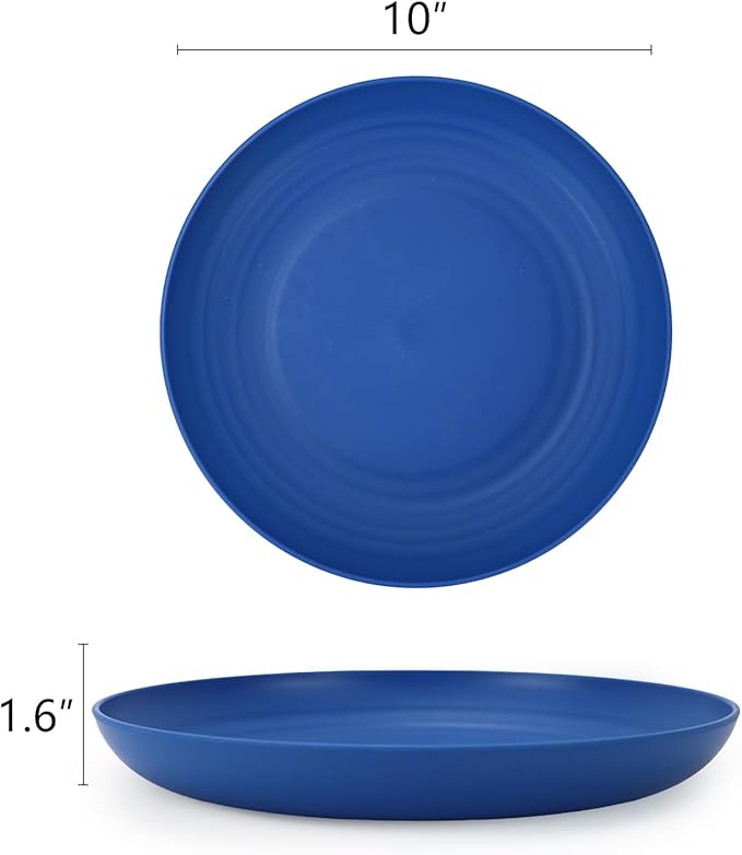 Homienly Salad Plates 10 Inch Unbreakable Wheat Straw Plates Dinner Plates Set of 8 Microwave Safe Plates for Kitchen Dishwasher Safe Plastic Plates Alternative for Picnic,Camping,RV (Blue Series)