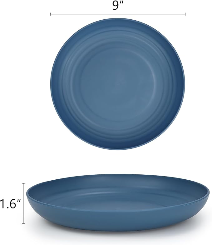Homienly Deep Dinner Plates Set of 8-9 inch Alternative for Plastic Plates Microwave and Dishwasher Safe Wheat Straw Plates for Kitchen Unbreakable Plate Set (Blue)