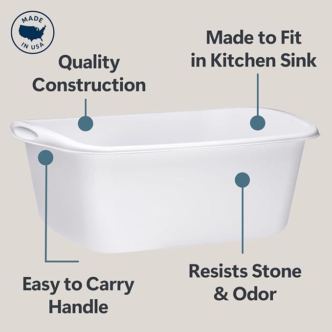 Tribello 2-Pack Dish Pans for Kitchen Sink, Plastic Tub Dishpan Wash Basin and Foot Bath for Soaking Feet, Wash Bucket for Washing and Storage Cleaning Supplies - 12 Quarts - Heavy Duty - (White)