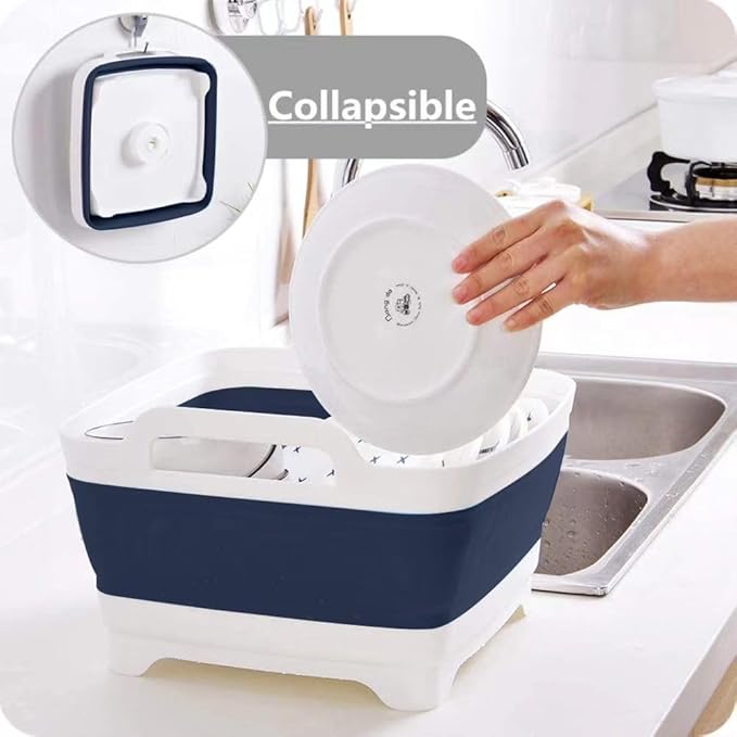 FOSJGO Collapsible Dish Basin with Drain Plug, 2.4 Gal (9L) Space-Saving Foldable Sink, Wash Basin for Kitchen, Baby Bottles, Vegetable Washing, Camping, RV and Party Beverage Tubs