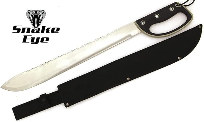 Snake Eye Tactical Full-Tang Machete – Heavy Duty Fixed Blade Survival Tool with Reinforced Nylon Sheath for Camping, Hunting, and Bushcraft