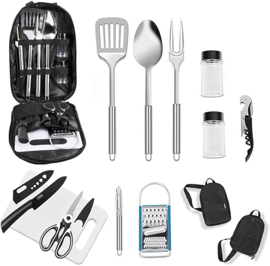 12-Piece Camping Kitchen Utensil Set – Portable Outdoor Cooking Utensils for Camping, RV, Backpacking & BBQ | Complete Camp Kitchen Gear Set with Carry Bag, Grilling Tools & Cooking Accessories