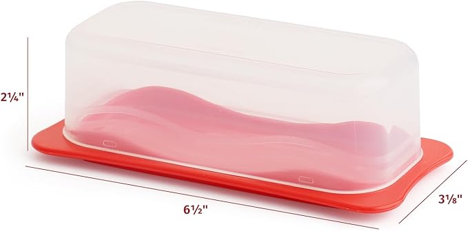 Signoraware Butter Dish with Lid -Butter Keeper Container with Clear Lid for Countertop, Frige- Durable Plastic, Unbreakable Standard Butter Dish Holder For Home, Camping, Multipurpose Bpa Free- Red