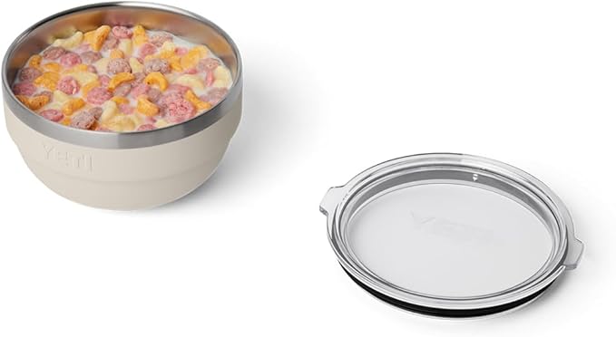 YETI Rambler Bowl, Vacuum Insulated, Stackable and Nestable Stainless Steel Bowl with Lid, 1 Quart, Cape Taupe