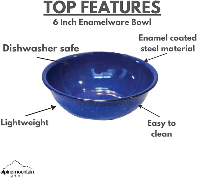 Enamelware for Camping and Backpacking - Cookware Gear Essentials for Camping and Backpacking (Made by Caddis Sports, Inc.) (6 Inch Bowl (8 Pack))