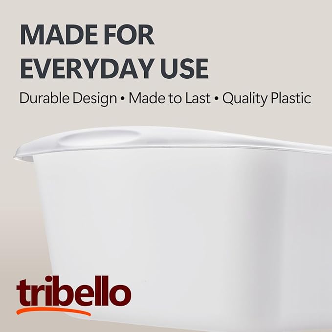 Tribello 2-Pack Dish Pans for Kitchen Sink, Plastic Tub Dishpan Wash Basin and Foot Bath for Soaking Feet, Wash Bucket for Washing and Storage Cleaning Supplies - 12 Quarts - Heavy Duty - (White)