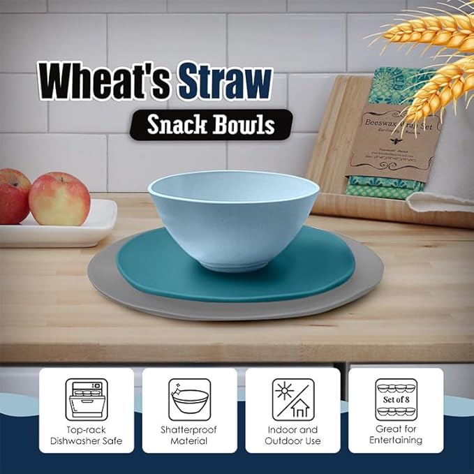 Teivio 32-Piece Kitchen Wheat Straw Dinnerware Sets for 8, Dinner Plates, Dessert Plate, Cereal Bowls,Cups, Unbreakable Plastic Colorful Apartment Outdoor RV Camping Dishes, Irregular Teal Ombre