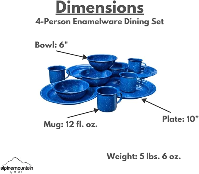 4-Person Enamelware Dining Set for Camping and Backpacking - Camping Gear Essentials for Camping and Backpacking by Caddis Sports