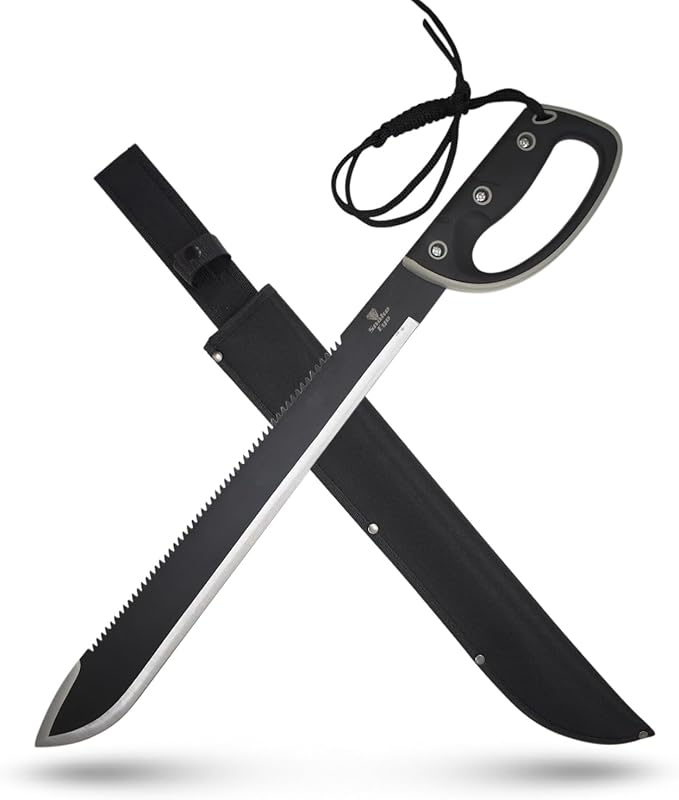 Snake Eye Tactical Full-Tang Machete – Heavy Duty Fixed Blade Survival Tool with Reinforced Nylon Sheath for Camping, Hunting, and Bushcraft