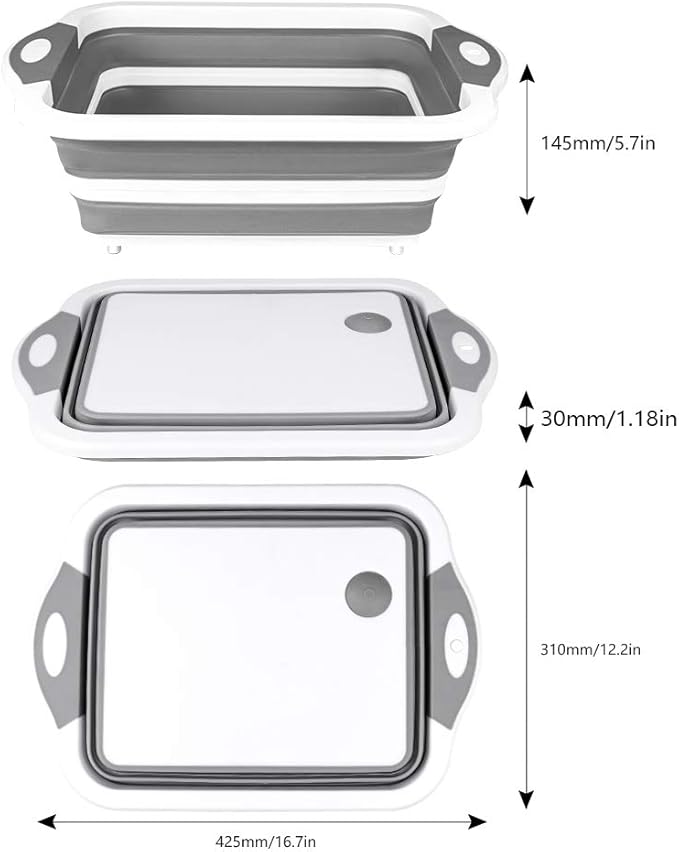 QiMH Collapsible Cutting Board - Foldable Multi-function Dish Tub - Washing and Draining Veggies Fruits Food Grade Sink Storage Basket(8.5 Quart) - New Kitchen and Camping Essentials(Knife Included)