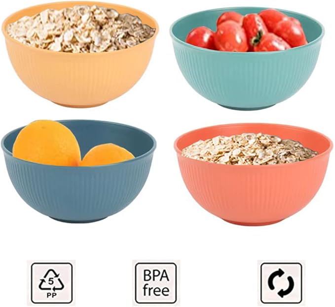 LRUUIDDE Unbreakable Cereal Bowls 24 oz -Reusable Wheat Straw Fiber Lightweight Bowls Set - Dishwasher & Microwave Safe - Perfect for Snacks,Cereal, Ice Cream,Soup, Rice Bowls 4 Pack