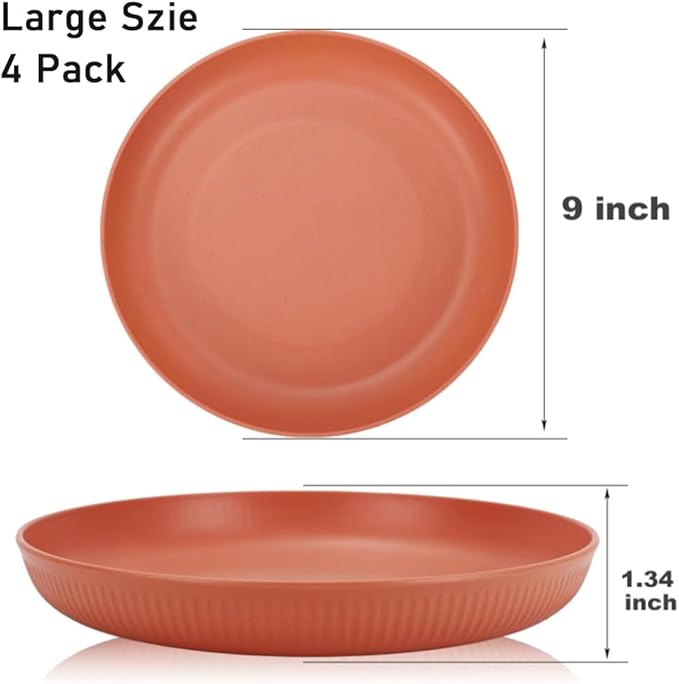 LRUUIDDE Lightweight Wheat Straw Plates 9 Inch, Microwave and Dishwasher Safe BPA Free and Healthy Reusable Unbreakable Deep Dinner Plates, Outdoor for Picnic, Camping (4pack)