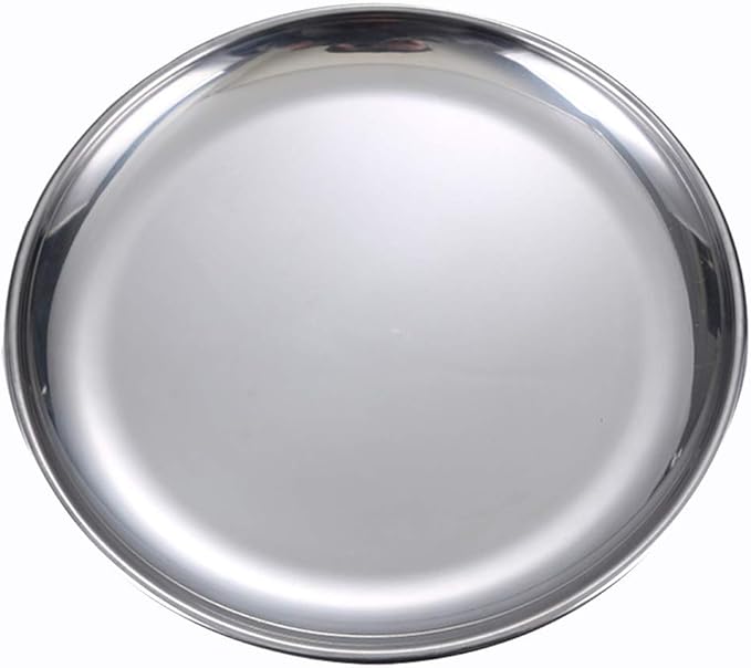 Steel Plates 2 Set 8 Inch Metal Round Dinner Plate Dishes for Serving/Snack/Camping, Dishwasher Safe Metal Dinner Plate
