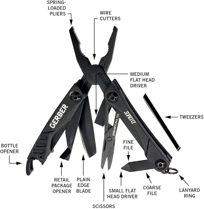 Gerber Gear Dime 12-in-1 Mini EDC Multitool - Needle Nose Pliers, Pocket Knife, Keychain, Bottle Opener - EDC Gear and Equipment, Gifts for Men - Red (Pack of 12)