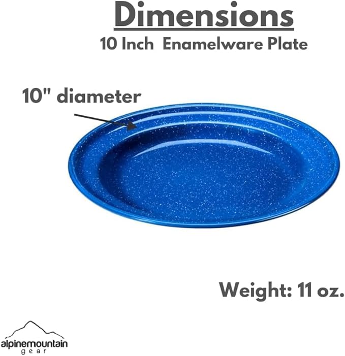 Enamelware for Camping and Backpacking - Cookware Gear Essentials for Camping and Backpacking (Made by Caddis Sports, Inc.) (10 Inch Plate (8 Pack))