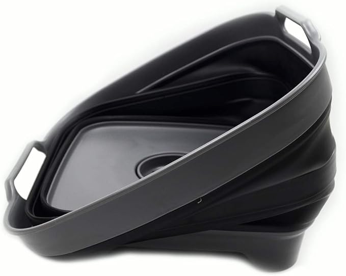 SAMMART 10L (2.64 Gallon) Collapsible Dishpan with Draining Plug - Foldable Washing Basin - Portable Dish Washing Tub - Space Saving Kitchen Storage Tray (1, Grey/Black)