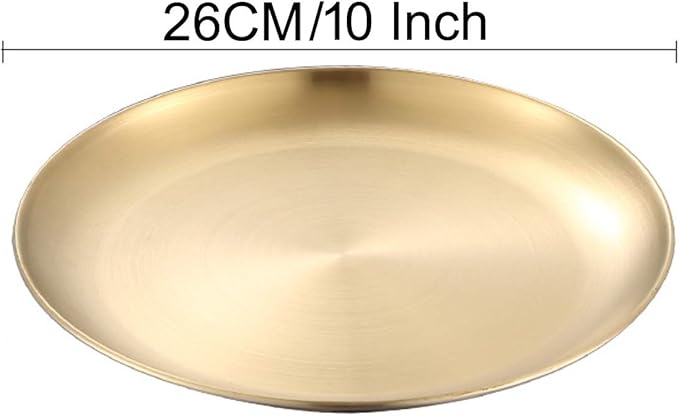 Stainless Steel Gold Plates 2 Set Round Dinner Dishes 10 Inch Metal Plates Great for Picnic,Outdoor Camping Plate,Shatterproof Dishwasher Safe