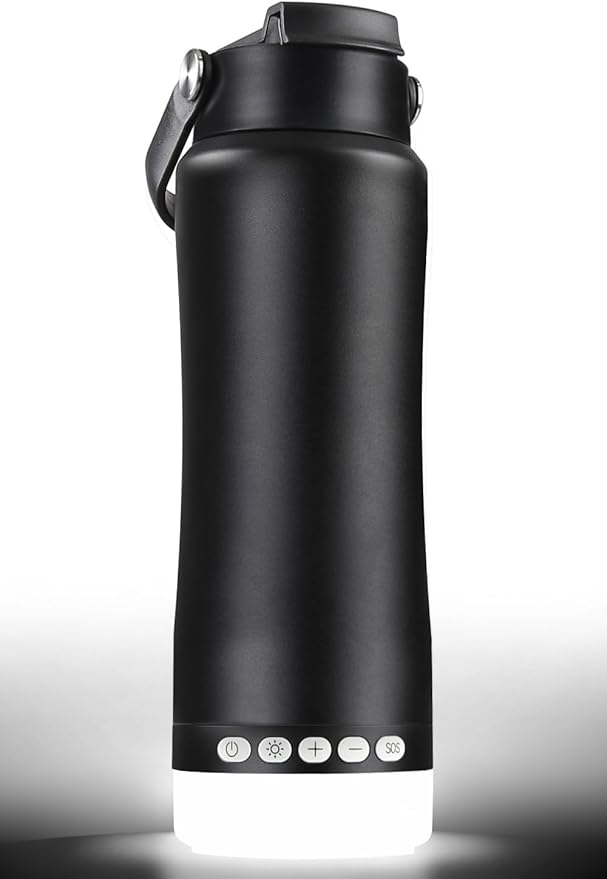 Insulated Water Bottle with Night/Camping Lantern with 5 Modes & Brightness, BPA Free Insulated Tumbler with Handle, Straw and Spout, Camping Tent Light for Outdoor Travel Emergency