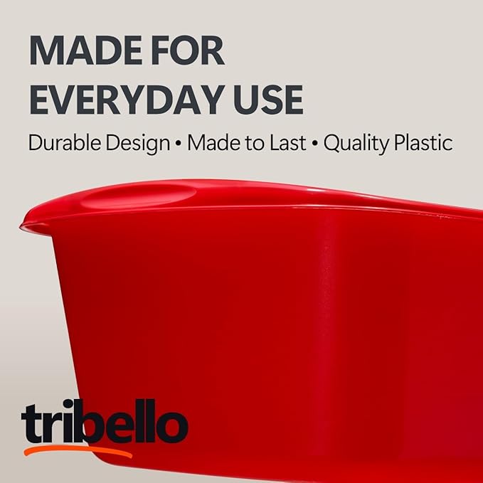 Tribello 2-Pack Dish Pans for Kitchen Sink, Plastic Tub Dishpan Wash Basin and Foot Bath for Soaking Feet, Wash Bucket for Washing and Storage Cleaning Supplies - 12 Quarts - Heavy Duty - (Red)