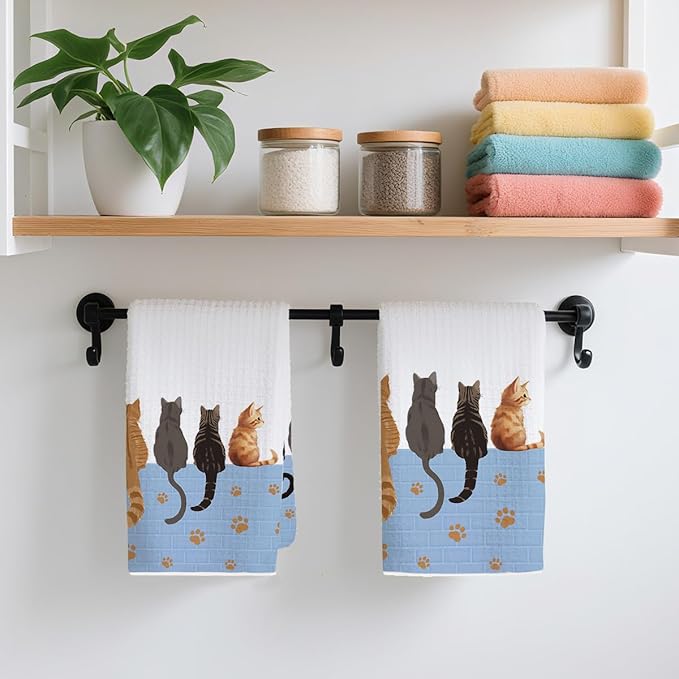 2PCS Cute Cat Kitchen Towels, Cats Paw Print Themed Gifts Reusable Absorbent Waffle Weave Dish Tea Towels for Cleaning Cooking, Cat Lovers Gifts for Women Microfiber Kitchen Towel, Housewarming Gift