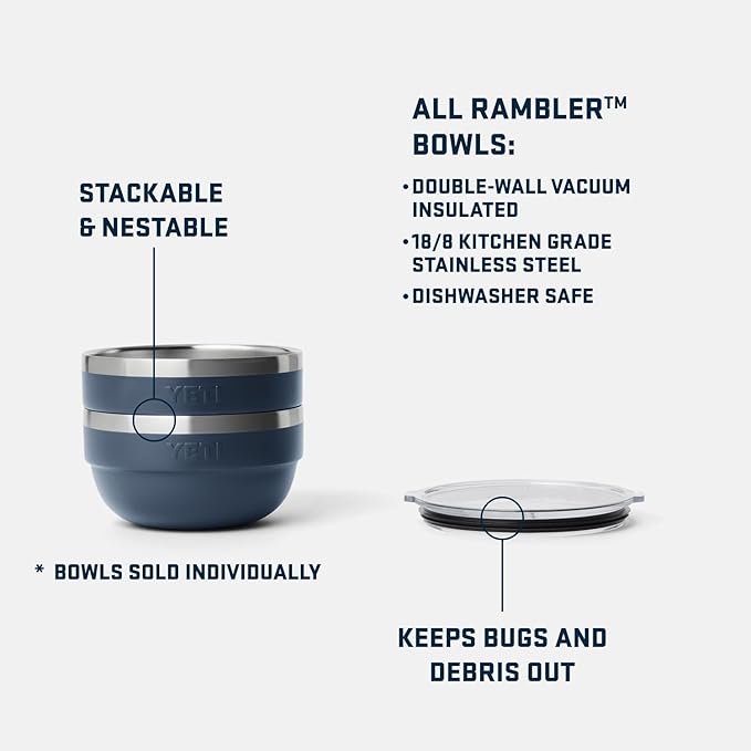 YETI Rambler Bowls, Vacuum Insulated, Stackable and Nestable Stainless Steel Bowl with Lid, 1 Quart, Sea Stone