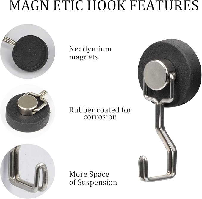Magnetic Hooks for Outdoor Grill,Essential for Cruise Ship Cabins & Refrigerator,2 Pack Strong Rubber Coated Fridge Hooks, Scratchproof & Waterproof, Holds Keys, Towels, Crafts (Silver)