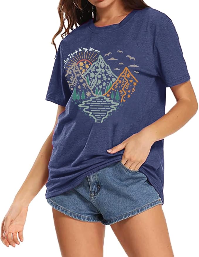 Happy Camp T-Shirt Women Hiking Mountain Adventure Novelty Workout Funny Saying Cute Graphic Athletic Shirt
