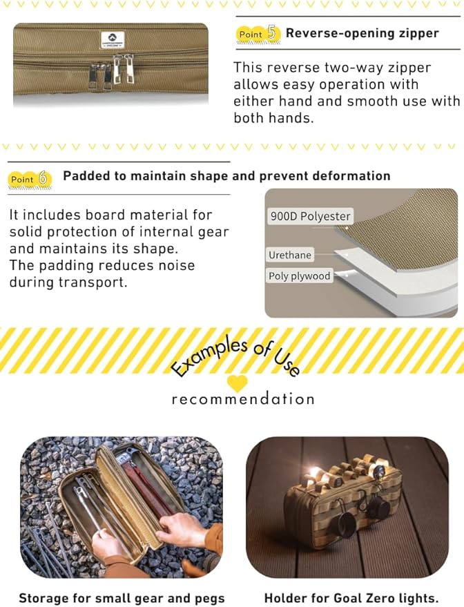 CAMPINGMOON MOLLE System Tactical Camping Gear Organizer Utility Tool Bag w PP Board Support Dual-Layer Rigid Storage Case Tent Stakes Tools